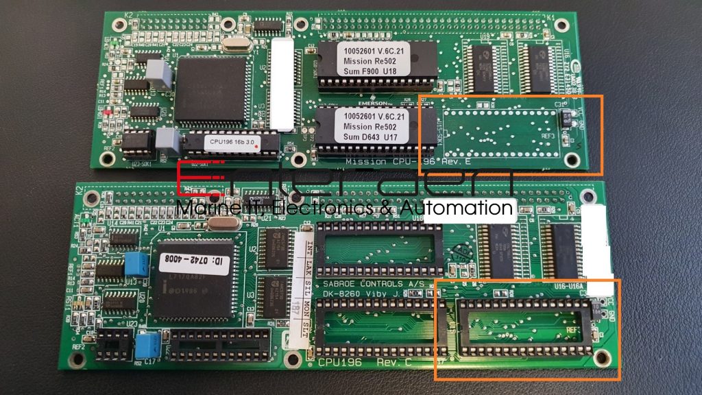 Unisab CPU board Rev. E, Rev. C comparison